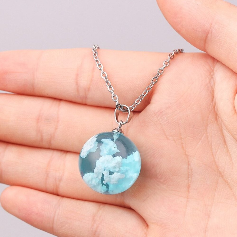 White Cloud Blue Sky Pendant Necklace Glow-in-Dark - Picture 3 of 6